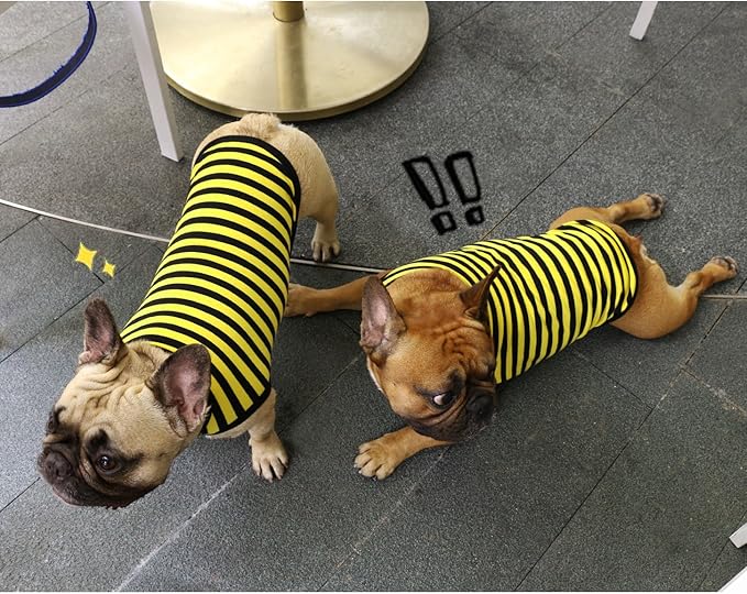 iChoue English Bulldog 100% Breathable Cotton Striped T Shirts Halloween Vest Clothes for Medium Dogs Tank Tops French Frenchie Pug Boston Terrier Pitbull Yellow Black Stripes - XXLarge