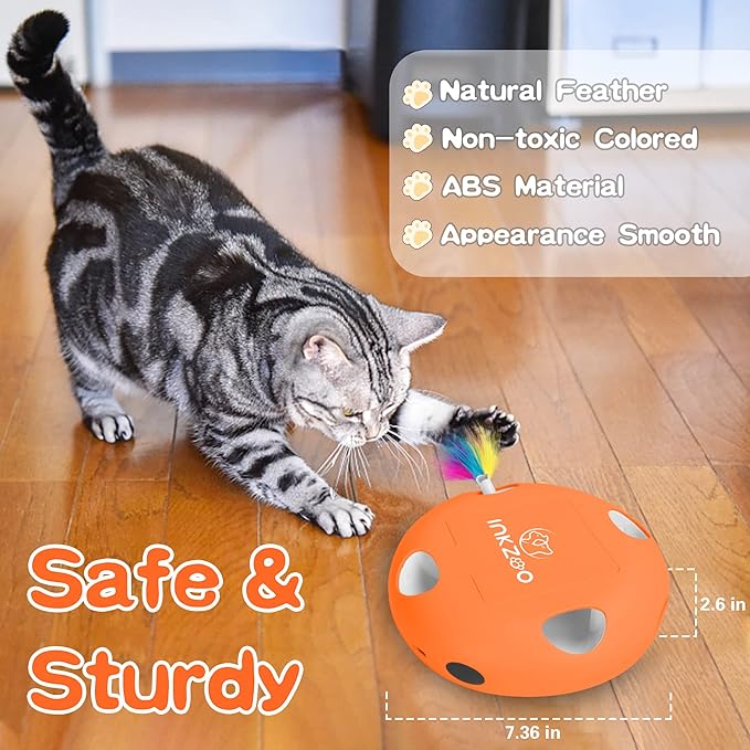 Cat Toys, Interactive Cat Toys for Indoor Cats, Ultra Fun Smart Interactive Kitten Toy, Automatic 7 Holes Mice Whack-A-Mole， USB Rechargeable, 4 Pieces Feather Refills (Orange)