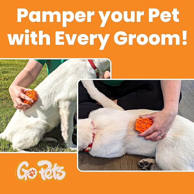 GoPets Dematting Comb & Curry Bath Brush Bundle, Dog Deshedding Brush, Cat Grooming Tool, Undercoat Rake, Mat Remover & Detangler, Silicone Shampoo Scrubber, Massage Tool for Long & Short Hair Pets