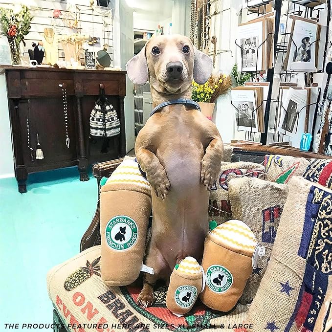 Haute Diggity Dog Starbarks Frappawcino, Plush Designer Dog Toys with Interactive Squeaker, Stimulating Pet Enrichment, Machine-Washable & Safe Materials for All Breeds, Size Small
