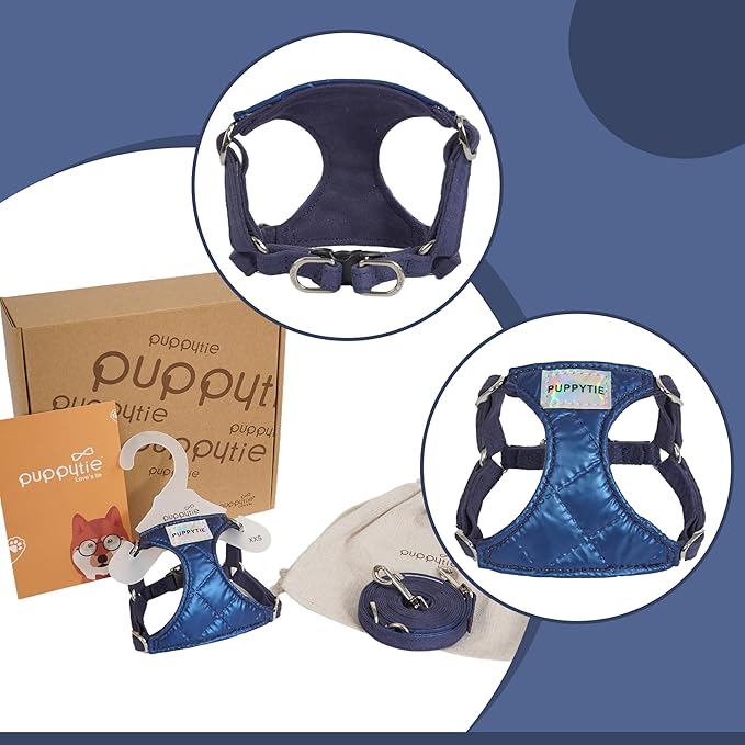 Puppytie No Pull Small Dog Harness with Multifunction Dog Leash,Lightweight Soft Adjustable No Choke Escape Proof Pet Harness Vest Pet Harness Vest,Glossy Sapphire Blue,S