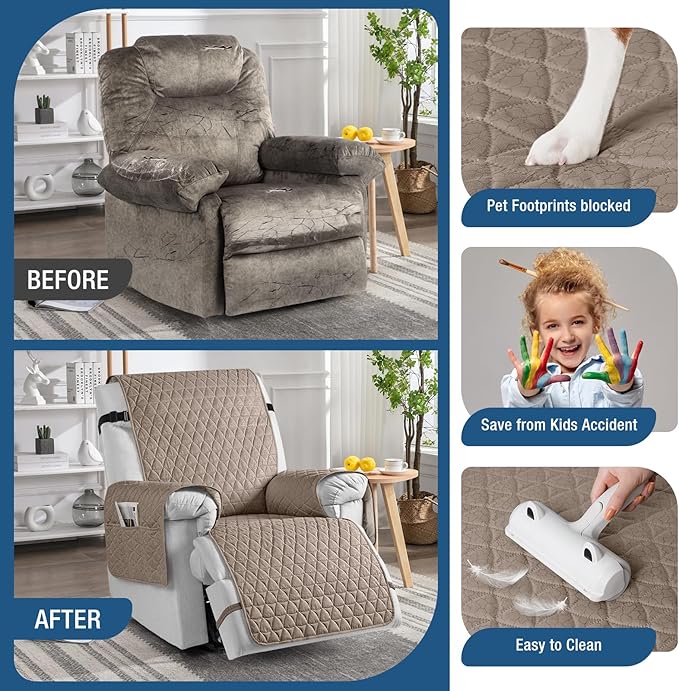 TAOCOCO 100% Waterproof Recliner Cover - Recliner Cover with Non-Slip Granule, Recliner Chair Covers with Elastic Band, Recliner Chair Covers for Reclining Chair(Taupe, Small-22'')