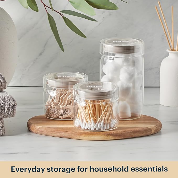 Pyrex 6-Pack Glass Canister Set - Dry Food Storage Containers with Lids for Kitchen and Pantry Organization