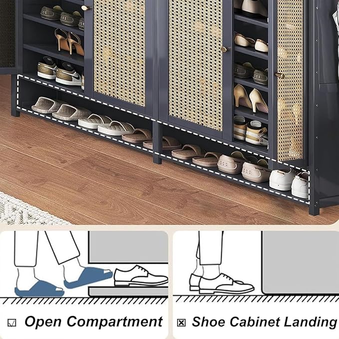 Bamboo Shoe Cabinet, 36-40 Pairs 8 Tier Shoe Rack with Doors, Freestangding Shoe Cabinet Organizer with Shelves, 43" Tall Shoe Rack Organizer for Entryway, Closet, Hallway