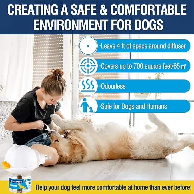 Dog Calming Pheromone Diffuser for Relief Anxiety, Reducing Barking, Attacks and Combating Stress & 3 in 1 Calming Diffuser for Dogs 48ML 2 Refills Fit All Dogs