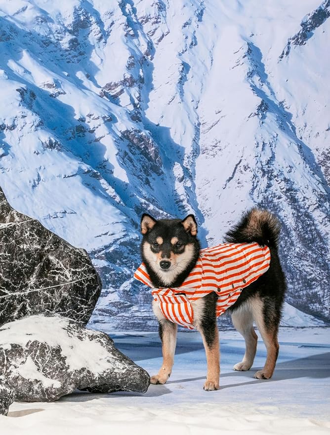 SPACE LION Dog Puffer Jacket, Down Winter Coat, Durable Outdoor Coat for Cold and Windy Conditions, Lightweight & Adjustable Fit Coats for Large Dogs, (RedStripe, Size28/4XL)