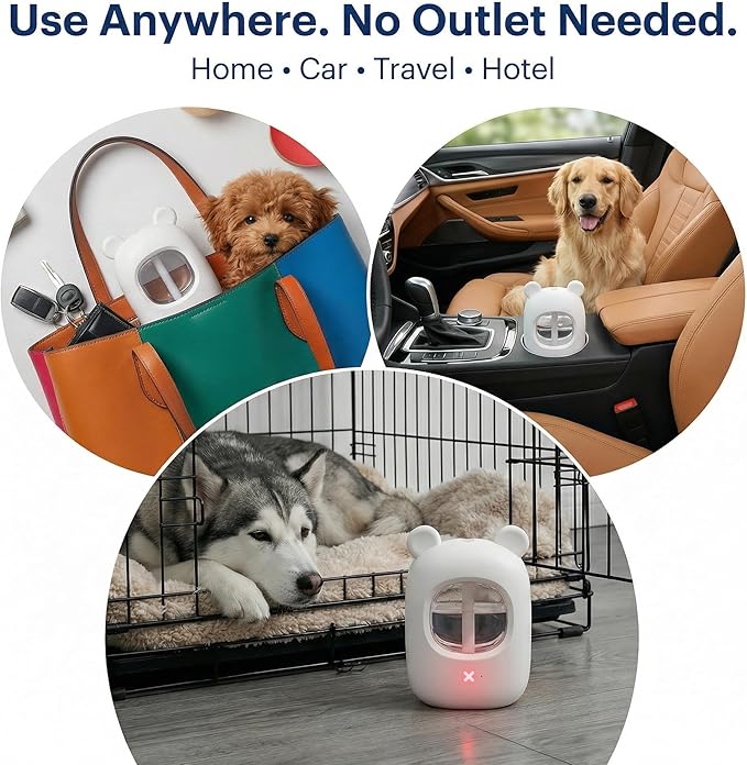 Portable Dog Calming Pheromone Diffuser| 30-Day Supply for Anxiety, Barking, Stress & Indoor Urination Relief | Vet-Approved, No Outlet Needed