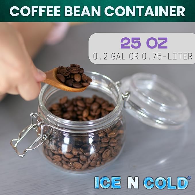 Airtight Glass Storage Jars with Clamp Lid – Food Storage Containers with Rubber Gasket Seal – Pantry & Kitchen Canisters for Dry Goods, Coffee, Sugar, Pasta – 0.4L to 4L Sizes (6, 25oz | 0.75L)