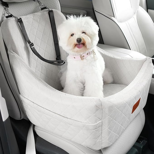 Dog Car Seat for Medium Sized Dog,Pet Travel Car Bed with Seat Belt Channle,Fully Detachable and Washable Car Dog Seat with Adjustable Straps,3 Straps Easy to Install (Beige)