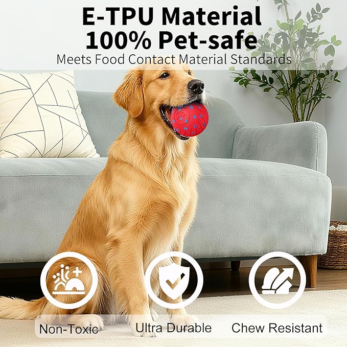 2-in-1 Interactive Dog Ball Toy for Aggressive Chewers, Automatic Moving & Bouncing E-TPU Dog Ball, 3 Modes Smart Pet Toy with Motion Sensor (Red)