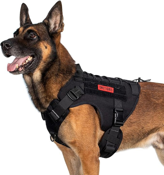 OneTigris Tactical Dog Harness Vest with Handle, Military Dog Harness for Large Medium Dogs,FIRE Watcher 2.0 No-Pull Service Dog Vest,Adjustable Dog Vest Harness for Walking Hiking Training(M,Black)