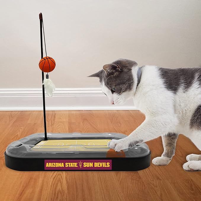 Cat Scratch Toy NCAA Arizona State Sun Devils Reversible Basketball Court Felt/Cardboard Cat Scratcher. Interactive Cat Ball Bell Tracks. 6-in-1 CAT Toy. Cat Wand Poll. Catnip-Filled Plush Basketball