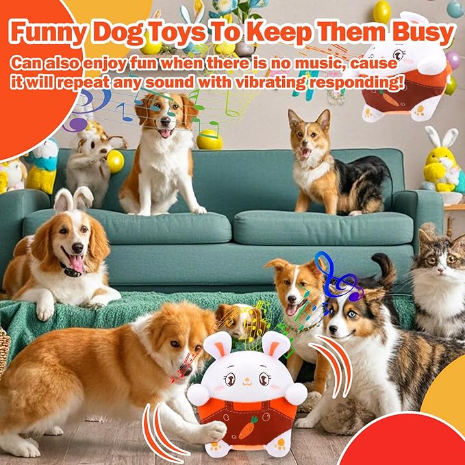 Mity rain Interactive Dog Toys, Easter Toy with Pop Songs & Recording Mode, Rechargeable Self Moving Ball for Small/Medium/Large Puppy Dogs to Keep Them Busy, Dog Toys for Boredom Exercise (Bunny)