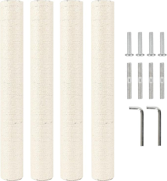 4 Pcs 2.9in 7.4cm Diameter Cat Tree Scratching Post Replacement Parts Sisal Pole (M8, 21.7in/55cm)
