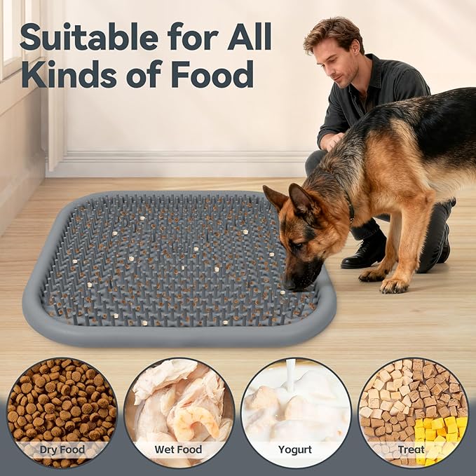 Snuffle Mat for Dogs, 23.6" x 23.6" Silicone Dog Feeding Mat Sniffing Interactive Feeding Game Encourages Natural Foraging Slow Feeder for Small/Medium/Large Dogs, Indoor & Outdoor (Grey)