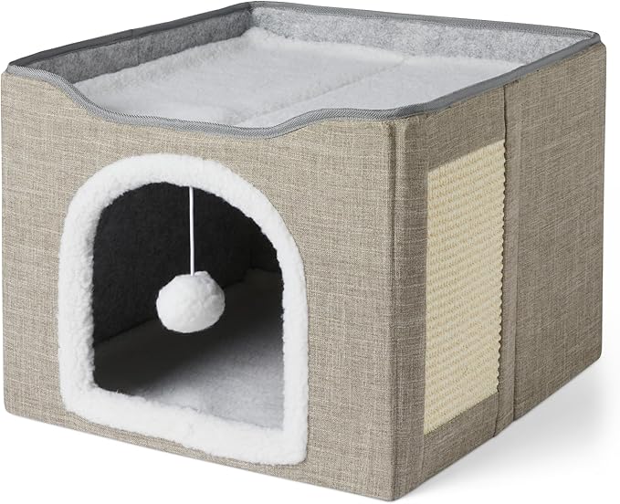 Amazon Basics 1-Story Cat Condo - Foldable Indoor Cat Cube with Lounge Platform (Grey)