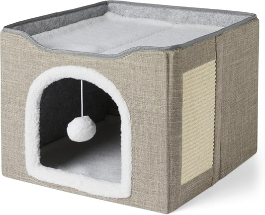 Amazon Basics 1-Story Cat Condo - Foldable Indoor Cat Cube with Lounge Platform (Grey)