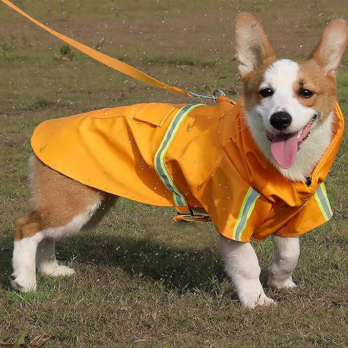 Reflective Strip Dog Raincoat, Ultra - Light Breathable Waterproof Rain Jacket with Hood, Adjustable Sizes for Small/Medium/Large Dogs, (3XL)