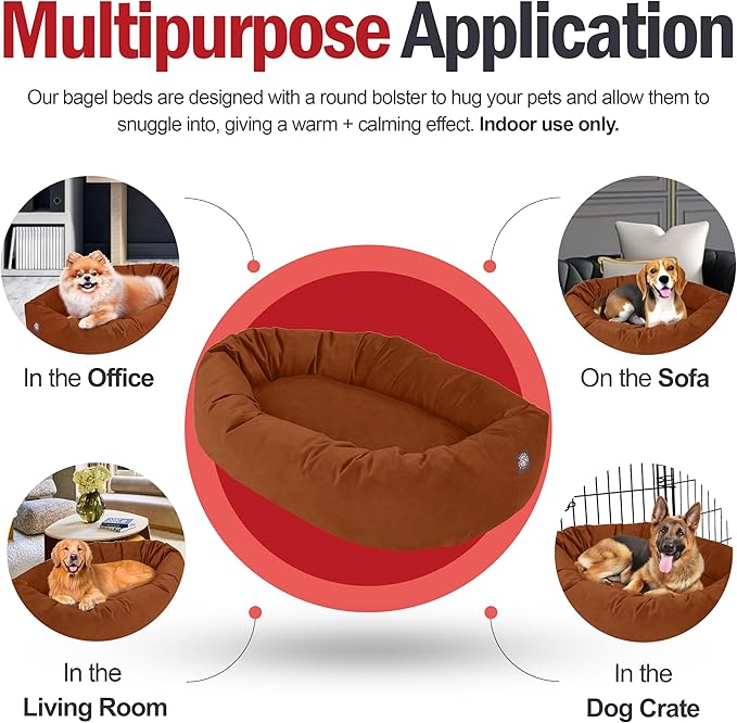 Majestic Pet 32 Inch Suede Calming Dog Bed Washable 32x23x7 (Inch) – Cozy Soft Round Donut Dog Bed with Spine Support for Dogs to Rest Their Head - Pet Bed Medium – Rust (2025)
