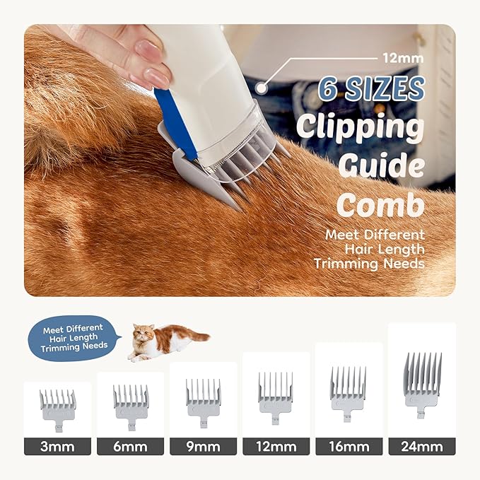 DUMOS Pet Grooming Vacuum Kit 2.5L, 3 Adjustable Suction Modes Pet Clipper, 5 Professional Grooming Tools with Cordless Low Noise Dog & Cat Hair Clippers, Blue & White