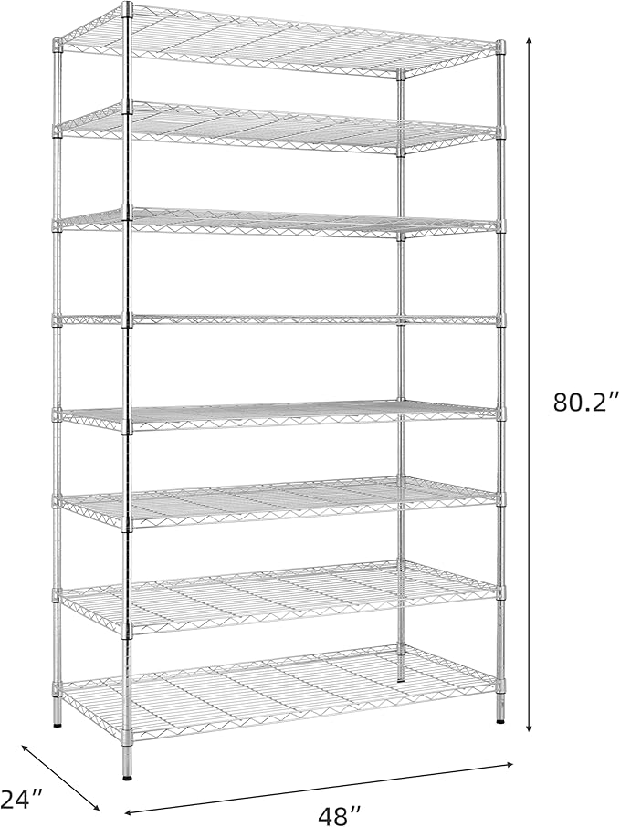 Finnhomy 4000LBS 8-Tier Wire Shelving Unit Adjustable Steel Wire Rack, 24x48x80.2 Inches 8 Shelves Metal Rack, Pantry Shelves for Storage, Metal Garage Shelving with 1" Poles and NSF Certified, Chrome