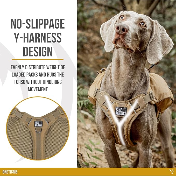 ONETIGRIS Y-Shaped Dog Backpack No Pull CAMLUS Dog Saddle Bag with D-Rings, Lightweight Dog Pack Hiking Gear for Dogs Hunting Camping Travel