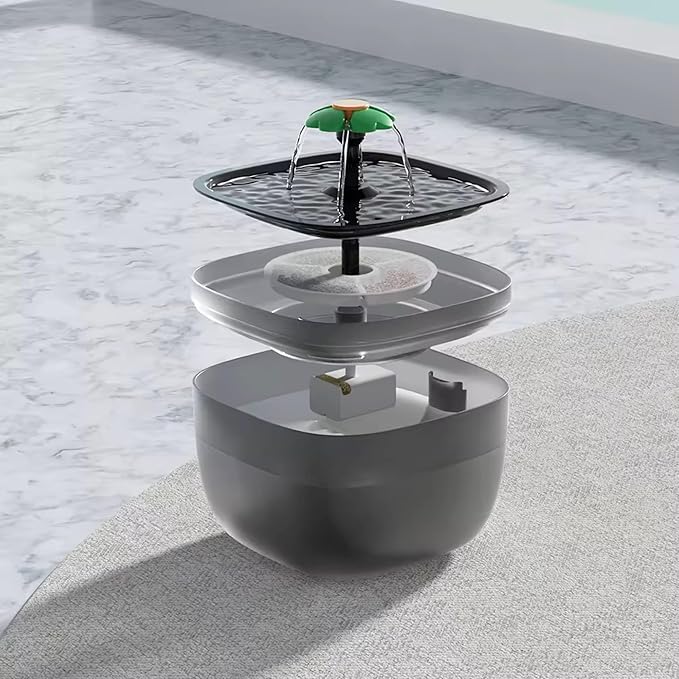 Pet Water Fountain W7, 67oz / 2 Liters Automatic Cat, Dog Water Fountain Pet Water Dispenser Ultra-Quiet Water Pump 360-degree Waterfall Shower, Automatic Pet Water Fountain, Small, Black