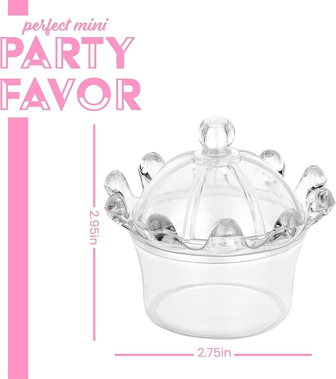 Hammont Crown Shaped Acrylic Candy Boxes - 8 Pack - 2.95"x2.75" - Perfect for Weddings, Birthdays, Party Favors and Gifts | Designer Cute Clear Lucite Plastic Treat Containers