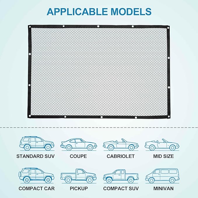 Dog Car Net Barrier, Expandable Pet Divider for Backseat, Dog Barrier for SUV Car Truck, Mesh Net with Adjusting Rope & Hook, Black