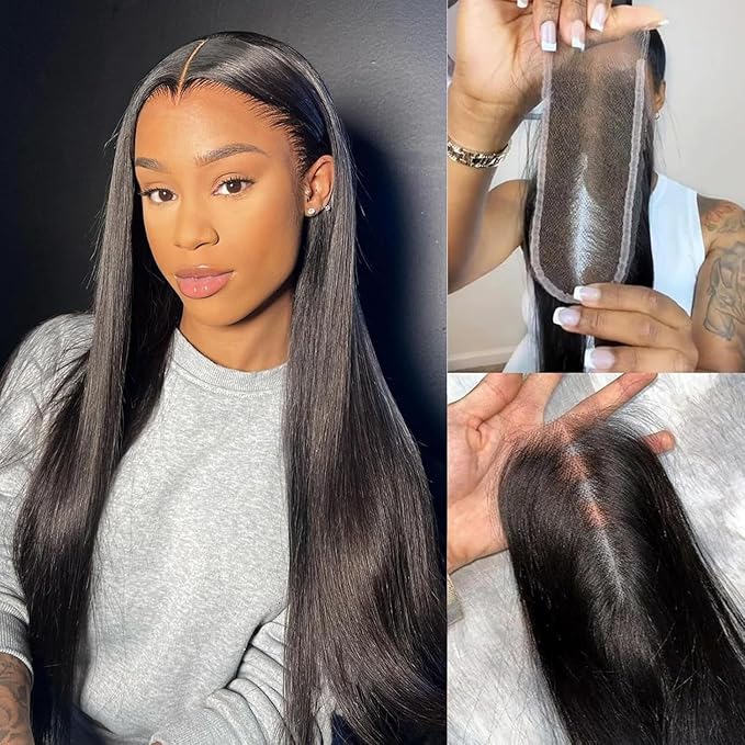 Selina Hair Straight 2x6 Lace Closure Human Hair Brazilian Virgin Hair Natural Black 16 Inch