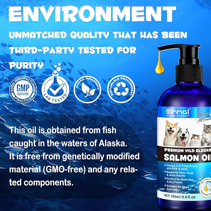 Omega 3 Fish Oil for Dogs -8.8 FL.OZ Salmon Oil for Dogs & Cats - Dog Fish Oil Supplement - Omega 3 Fish Oil for Pet Skin and Coat, Shedding, EPA + DHA, golden