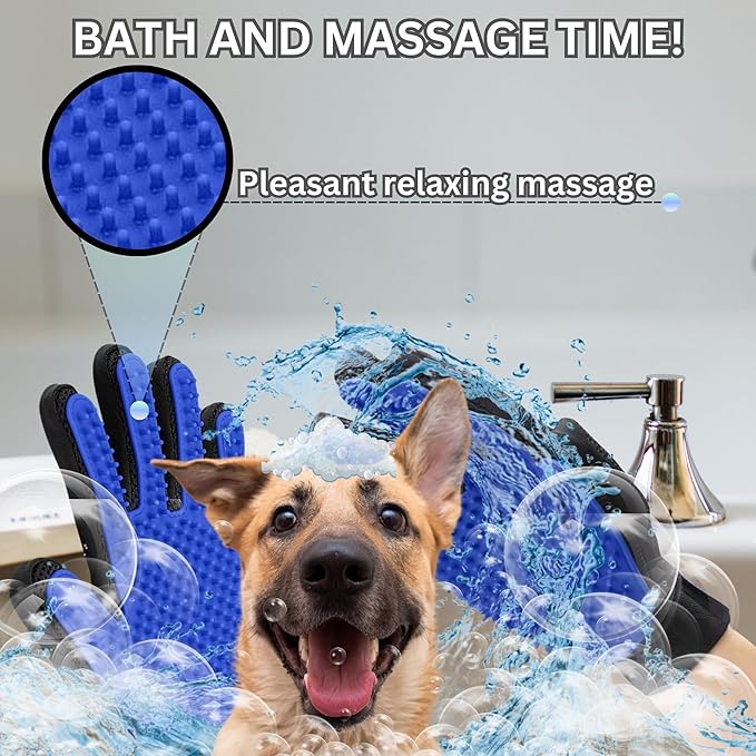 Pet Hair Remover Gloves - Gentle Deshedding & Grooming for Dogs, Cats & Horses (1 Pair, Blue)