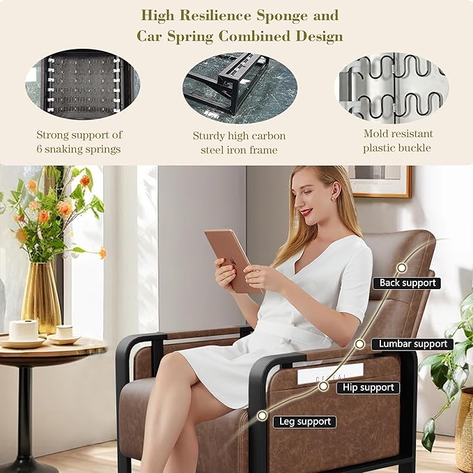 Modern PU Leather Accent Chairs Set of 2 Upholstered Armchairs with Tray Table Leisure Side Chairs for Living Room Bedroom Office Dark Brown