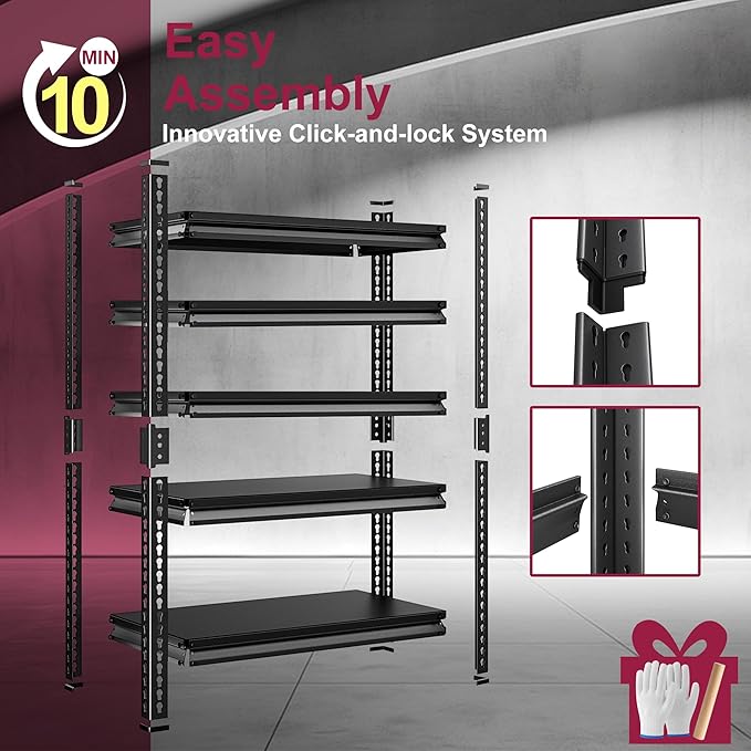48''W Garage Shelves Heavy Duty - 2,750Lbs Steel Metal Adjustable Utility Storage Shelving Rack Units 48" W x 18" D x 78" H 5 Tier Black
