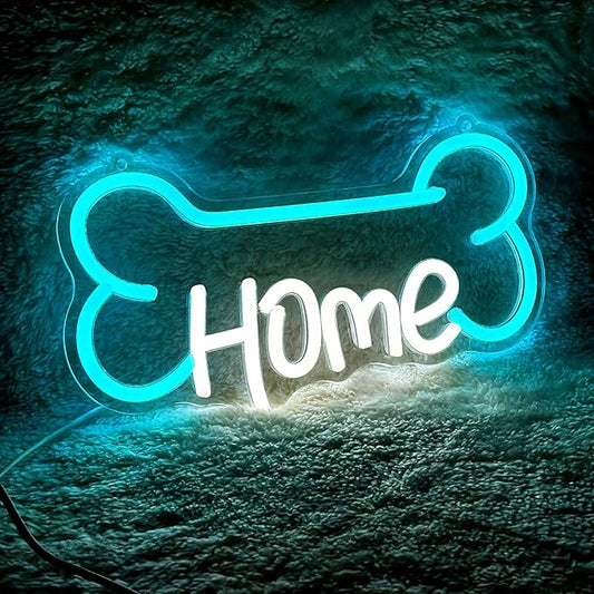 Pet home neon sign - Bone Shaped LED Light "HOME" with Dimmable USB Power, Dog Gifts & Dog Crate Accessories for Pet Room Decor, Safe Silicone & Acrylic Pet Neon Signs for Animal Lovers