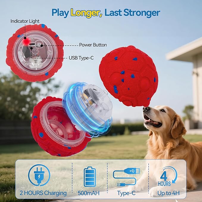 Newget Interactive Dog Toy Ball with Remote, 3 Modes Smart Moving Dog Balls with Touch Wake-Up, Automatic Bouncing/Rolling Chew-Resistant for Medium & Large Dogs to Keep Busy, Indoor/Outdoor