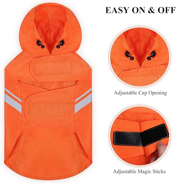 VIVAGLORY Wetoff Dog Raincoat, Rain Coat for Dog All Seasons Adventure, Rain Jacket with Harness Hole & Hood, Reflective Lightweight Waterproof for Doggy & Puppy, L, Orange