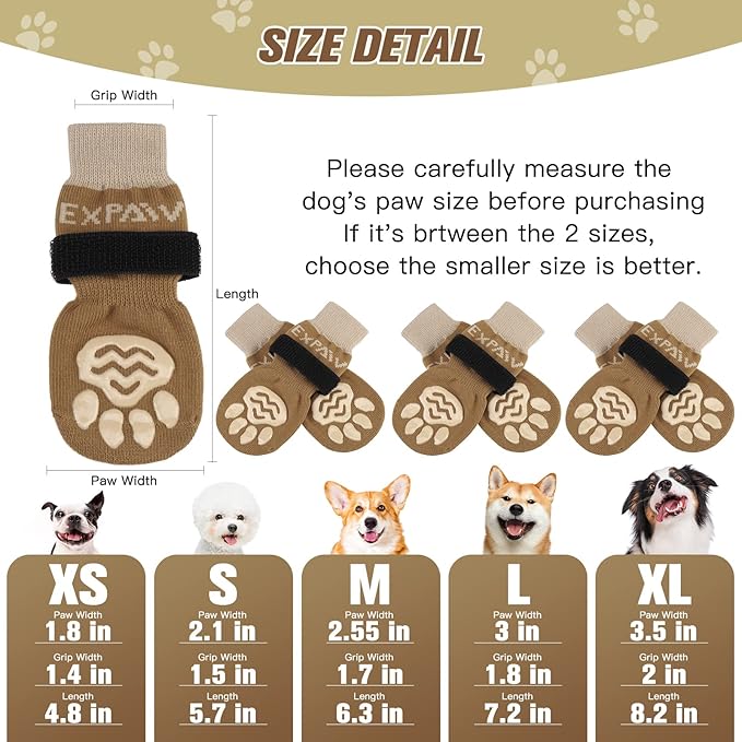 EXPAWLORER 6PCS Anti-Slip Dog Socks to Prevent Licking Paws,Dog Shoes for Hot Pavement,Best Paw Protector Traction Control on Hardwood Floor,Dog Booties for Puppy Small Medium Large Senior Dogs