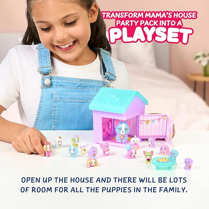 Little Live Pets Puppy House Playset, Mama Surprise Families Little Live Pets Puppy Party Pack, 15 Mini Collectible Puppies, Fold-Out Playset, Miniature Toys, Gift for Kids 5+