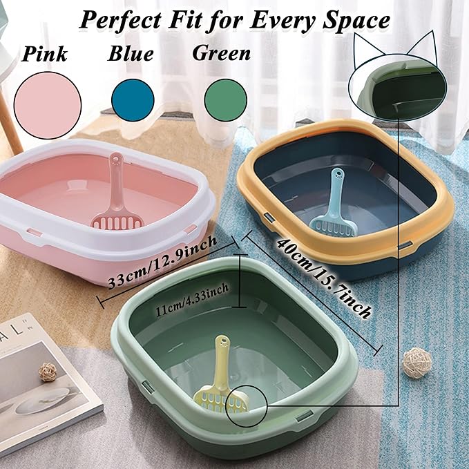 Suhaco Kitten Starter Kit for Indoor Kittens 7 Pcs Litter Box with Cat Litter & Litter Scoop Teaser Wand Licking Mat Bath Brush 7 in 1 Cat Litter Box (Pink)