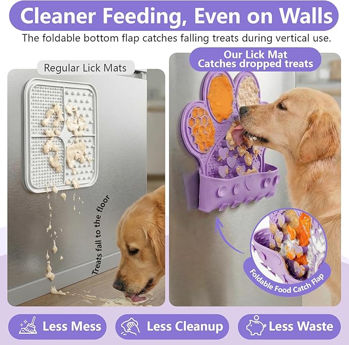 Licking Mat for Dogs & Cats, Slow Feeder Lick Pat, Anxiety Relief Dog Feeding Mat for Butter Yogurt Peanut, Purple