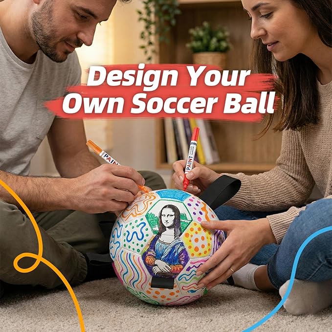 HETOO Dog Soccer Ball with Straps, DIY Paintable Dog Toy Ball Kit with 8 Color Markers,Personalized Interactive Dog Toys for Small Medium Dogs Puppies,6 Inch Birthday Gift Pet Toy