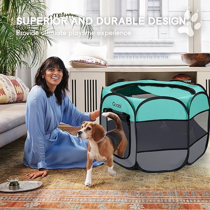 Pet Cat Playpen for Indoor Cats Enclosed, Puppy Dog Play Pen for Outdoor Travel Camping (Large Size, Green & Dark Grey)