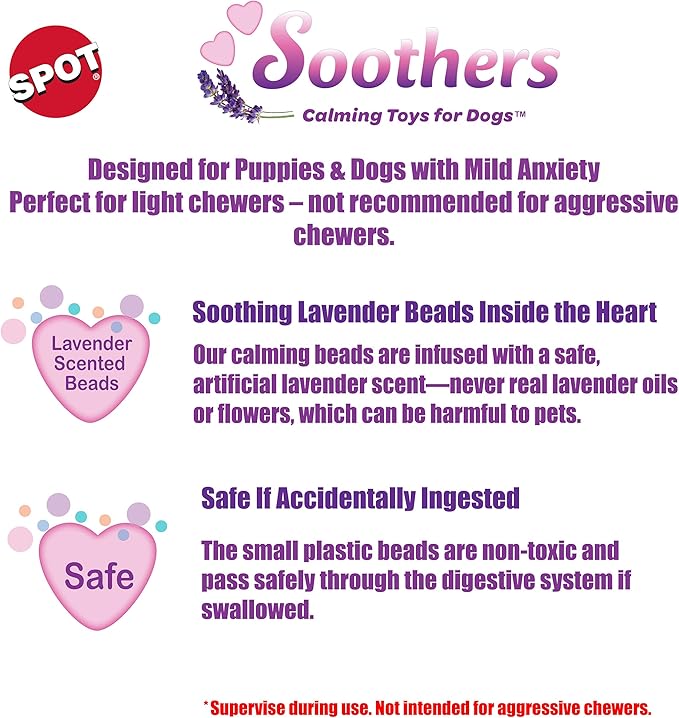 SPOT Soothers- Warm Hug Pal - Calming Plush Dog Toy with Lavender Scented Beads, Removable Squeaker, Microwavable Warming Pouch, Separation Anxiety Relief, for Medium to Large Dogs and Puppies, 10in
