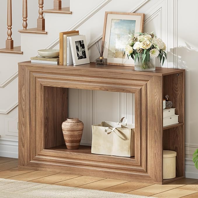 HOOBRO Farmhouse Console Table, 43.3 Inches Entryway Table, Sofa Table, Behind Couch Table with Side Storage Shelving, Hallway Accent Table for Entrance, Living Room, Bedroom, Foyer, Walnut WL87XG01