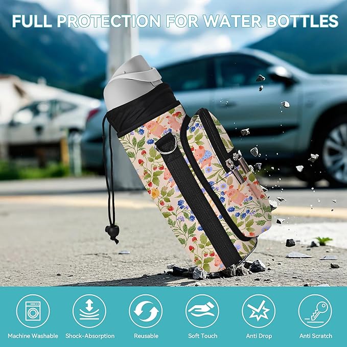 AUPET Water Bottle Sling Bag Sleeve Holder Carrier 25/32/40/64 oz,Insulated Crossbody Water Bottle Case Cover with Strap and Pockets for Men/Women Walking Hiking