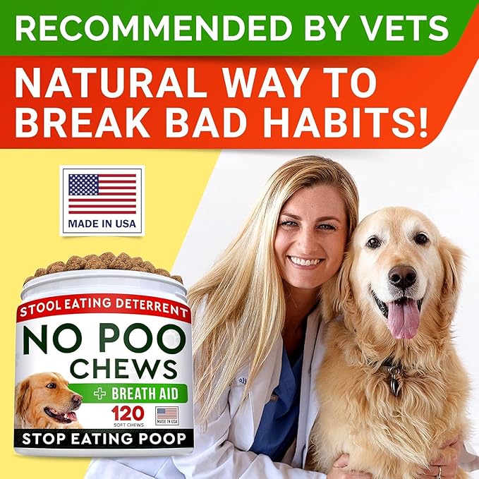 STRELLALAB No Poo Chews for Dogs - Coprophagia & Stool Eating Deterrent with Probiotics, Digestive Enzymes & Breath Aid Support - Stop Dog Poop Eating - Made in the USA - 120 Soft Chews