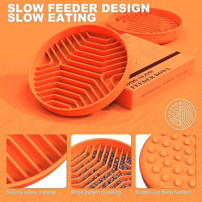 Slow Feeder Dog Bowls, Puzzle Silicone Dog Feeding Bowls with Suction Cups, Anti-Choking, Non-Slip Design, Reduces Boredom, Anxiety, Ideal for Medium to Small Dogs & Cats