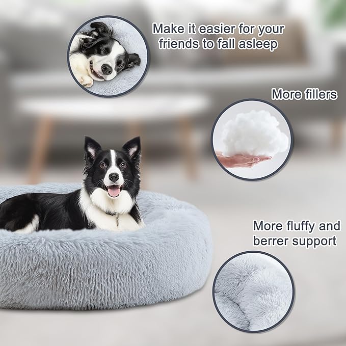 ELSKER&HOME Calming Dog Bed,Donut Washable Warming Soft Round 39 inches Dog Beds for Large Dogs,Anti-Anxiety Fluffy Plush Cushion Bed Fits up to 120 lbs Pets