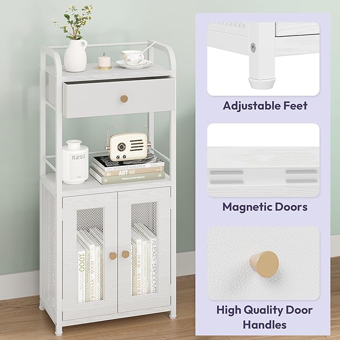 SWTYMIKI 14.57"x32.28" Bathroom Storage Cabinet – Freestanding Toilet Paper Storage with Doors & Drawer, Bathroom Organizers and Storage for Small Spaces, Laundry Room, Ideal for Towels, White